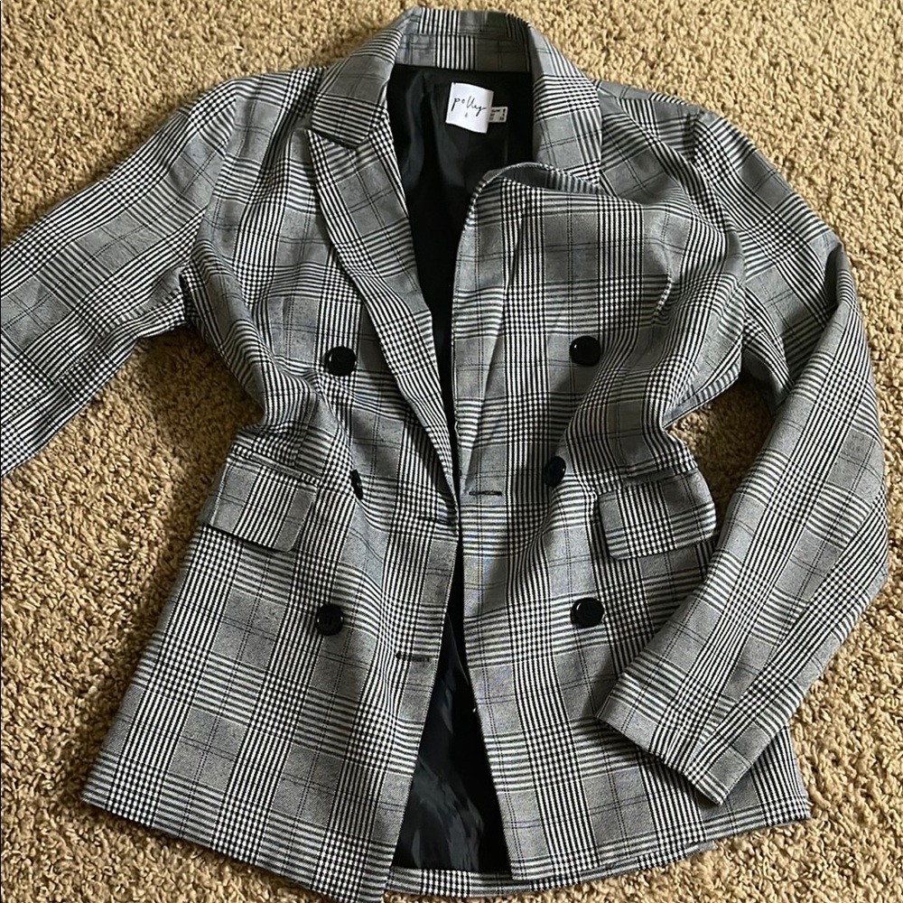Princess Polly Black and Gray Plaid Blazer